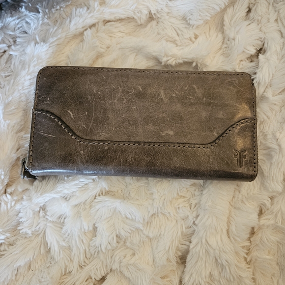Frye Handbags - Frye Leather Zip Wallet in Distressed Gray